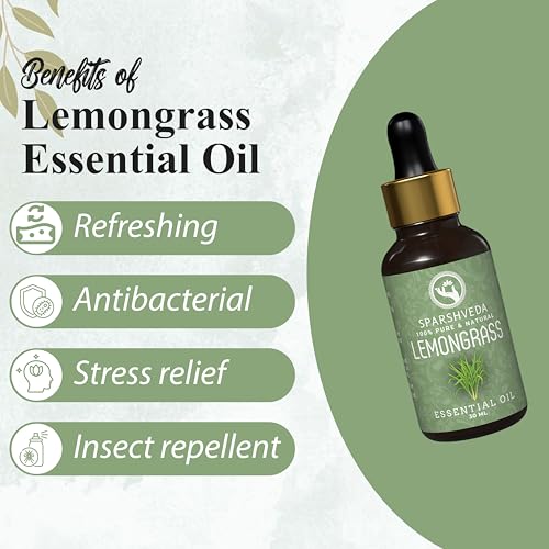 Image of Lemongrass Essential Oil for Aromatherapy, Skin & Hair Care - 100% Pure, Natural & Undiluted Lemongrass Oil for Diffuser, Pain Relief & Home Fragrance - 30ml