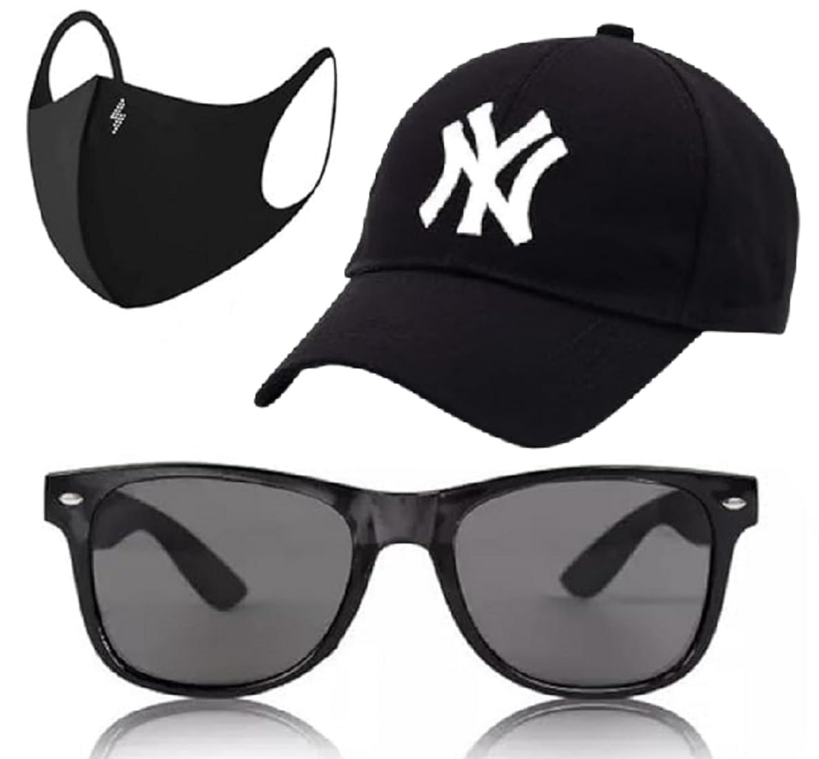 capiteum Unisex Sports Cap, Sunglasses and Face Mask Set, Black and Red, Adjustable Cotton Baseball Cap with Accessories-picture-44