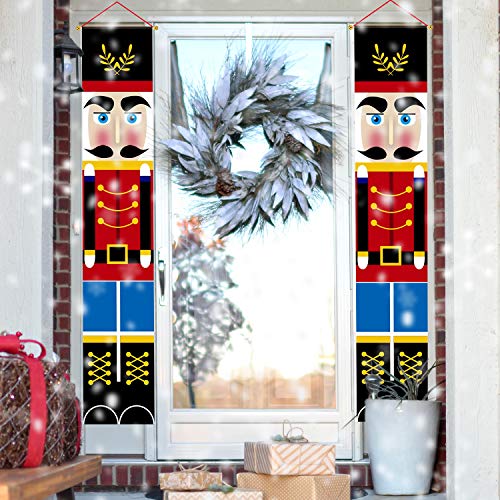 LUTER 2 Pancartas Navideñas De Cascanueces Pancarta Modelo De Soldado Centinela para Decoraciones Navideñas Suministros De Decoración para Interiores y Exteriores (30 × 180 cm / 12 × 71 Pulgadas)
