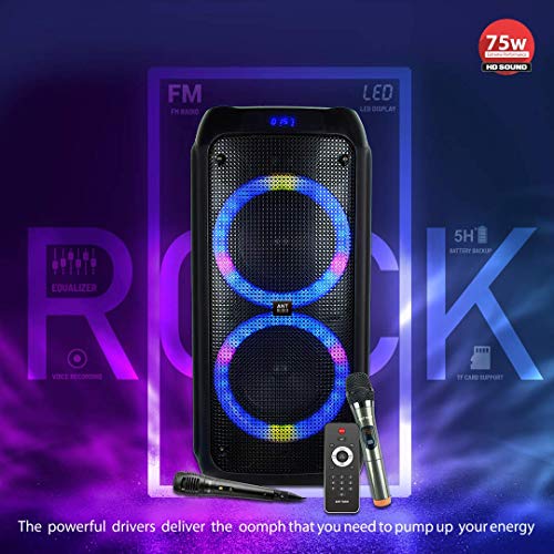 Image of Ant Audio Rock 750 Portable Party Karaoke Bluetooth Speaker with FM Radio, Micro SD Card, USB, LED Lights Comes with 8inch(20cm) Dual Subwoofer - 75 watt