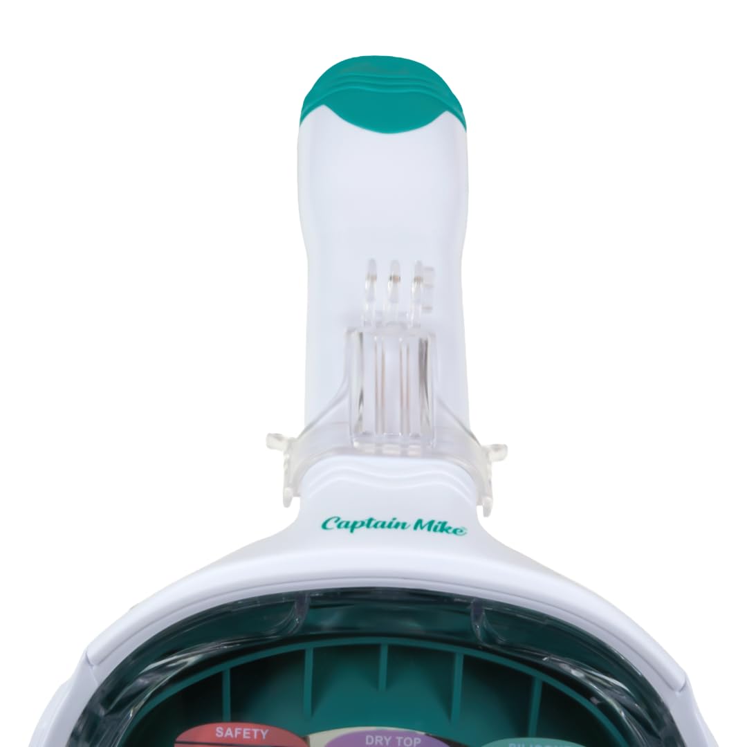 Captain Mike Máscara de esnórquel de cara completa con tapa seca, panorámica de 180°, válvula de carbono y antivaho, sistema de respiración para nariz y boca, soporte para cámara, para adultos y