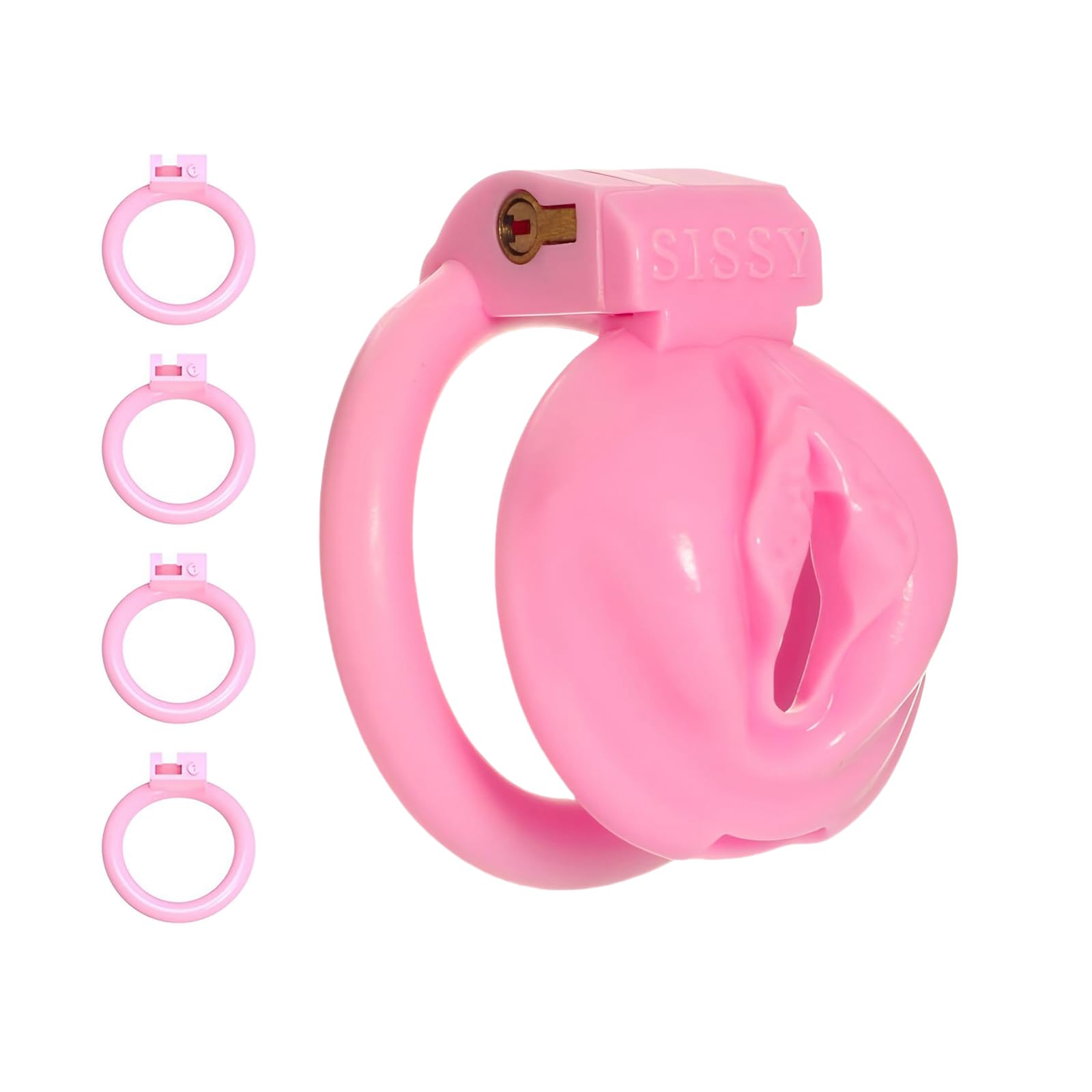 Sissy Cage Chastetée avec 4 Anneaux Différents Cage de Chasteté en Résine avec Serrures Dissimulées pour Immobiliser le Pénis d'un Homme Chastity Cage Sex Toys Légère Ceintures de Chasteté (Pink-A,L)