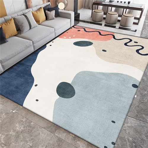 Tapis lavable bleu pour salon moderne moquette douce 160x200cm