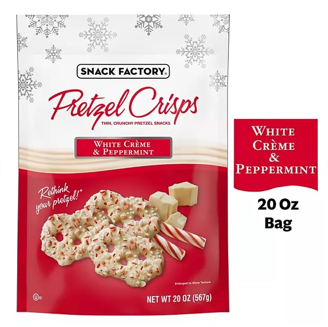 Snack Factory, White Crème & Peppermint Covered Pretzels, 20 oz.