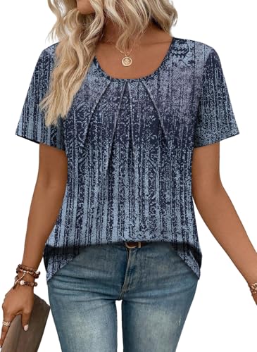 Image of WIHOLL Women T Shirts Pleated Short Sleeve Tops Business Casual Blouses | Loose Fit, Dressy Casual, Trendy 2026, Flowy, Boho
