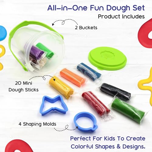 Image of Chanak Creative Dough Bucket Pack of 2, Clay Dough with 20 Colorful Clay & Sculpting Figures, Non-Toxic Clay Dough, Inventive Clay Kit for Kids Above 3 Years