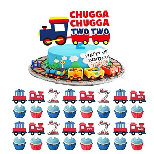 Chugga Chugga Two Two Birthday Party, Train 2 year old Cake Topper, Choo Choo Im Two Birthday Party Decorations 2nd Birthday Cake Topper.