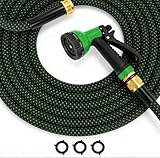 Garden Hose, Non-Expanding Flexible Hose, Lightweight, Kink Free, Sturdy, Leak-Proof, Portable, Water Hose 25ft with 10 Function Nozzle for Outdoor, Yard, Lawn, Car Wash and Camper Use