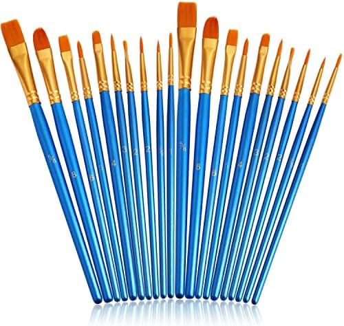 JOINREY Paint Brushes Set,20 Pcs Round Pointed Tip Paintbrushes Nylon Hair Artist Acrylic Paint Brushes for Acrylic Oil Watercolor, Face Nail Art, Miniature Detailing and Rock Painting (Blue)