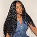 Mairead 28 Inch Long Curly Synthetic Lace Front Wigs for Black Women Loose Deep Wave Black Synthetic Wig Middle Part 4