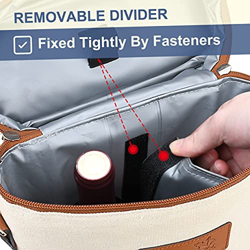 Tirrinia-2-Bottle-Wine-Gift-Tote-Carrier-Leakproof-Insulated-Padded-Versatile-Canvas-Cooler-Bag-for-Travel-BYOB-Restaurant-Wine-Tasting-Party-Great-Christmas-Day-Gift-for-Wine-Lover-Beige