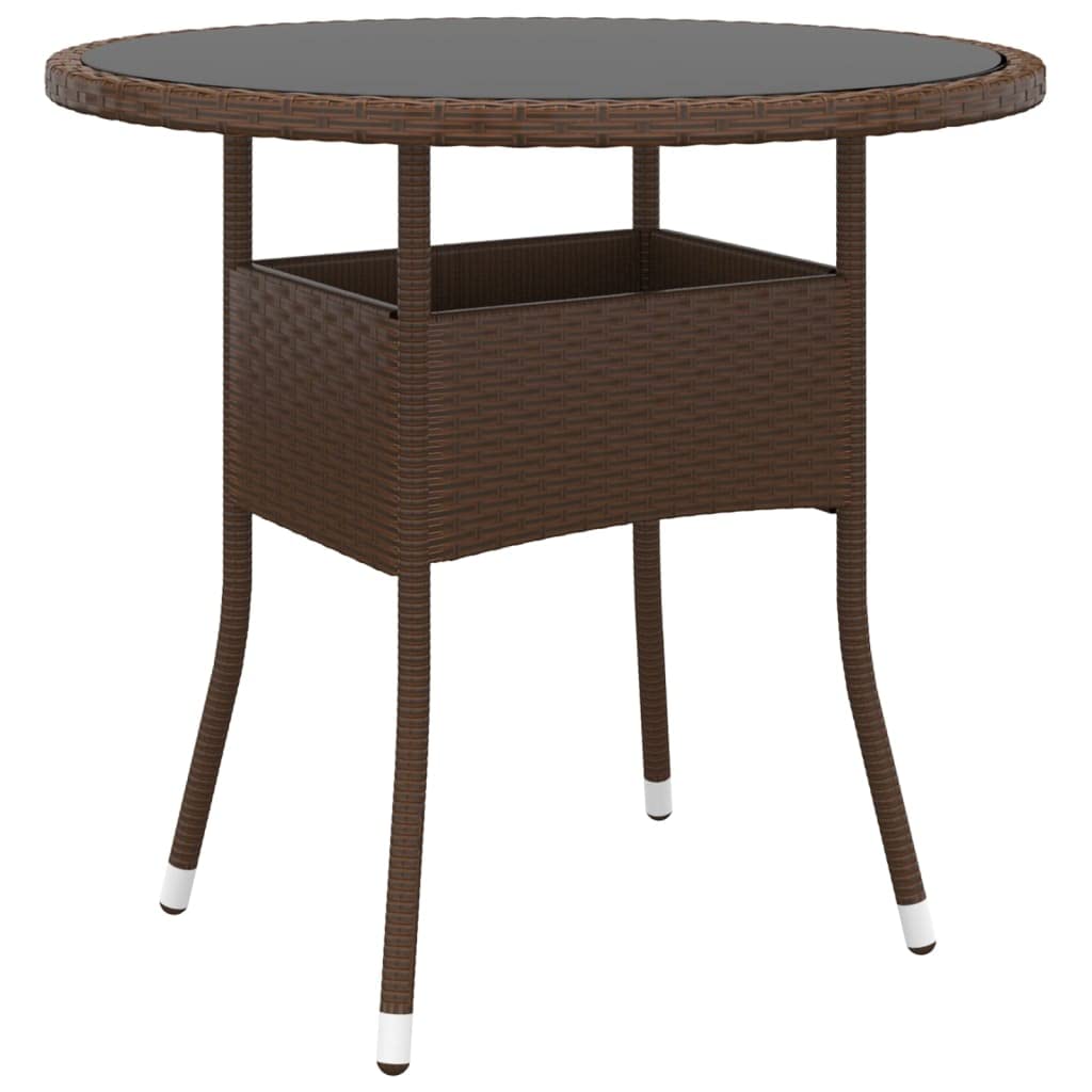 AUVYI Mesa de jardín de 80 x 75 cm de diámetro, cristal templado y polirratán, color marrón, mesa auxiliar, mesa de póquer, mesa de cocina, mesa de cerveza, mesa de camping, mesa de buffet