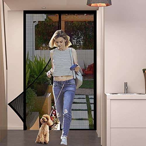 Magnetic Screen Door - Self Sealing Magnets, Reinforced Fiberglass Heavy Duty Mesh Net Closure For Sliding Door, Patio, Bedroom-Hands Free, Pets&Kids Friendly, Fit Doors Size Up To 60 X 80 Inch, Black #TOP6