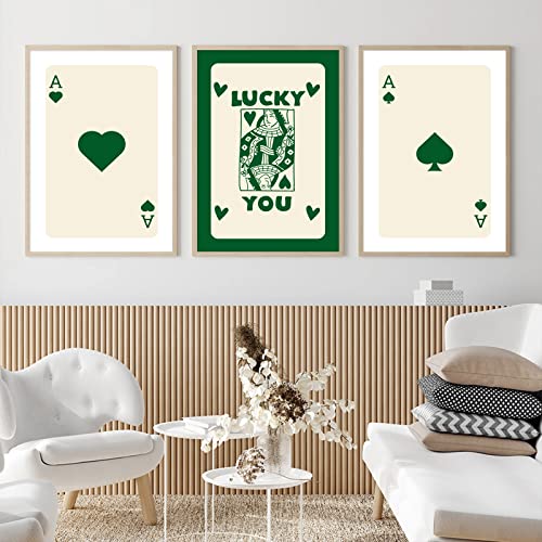 Trendy Retro Canvas Wall Art Aesthetic Room Decor Green Ace Card Poster Boho Lucky You Poster Trend Wall Art Prints Boho Funny Art Picture For Living Room Bedroom 16X24X3 Inch Unframed #TOP3