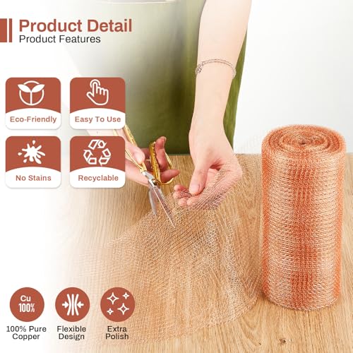 Image of Gisafai 8 inch X 100 ft Copper Mesh Roll for Rodent Control, 2 Roll
