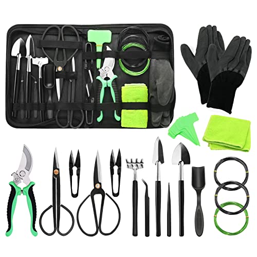 Bonsai Tools Set YZNlife 24 PCS Carbon Steel Succulent Tools Gardening Trimming Tools with Organizer Bag Include Leaf Cutters Pruning Shear Scissor for Beginners Indoor and Outdoor