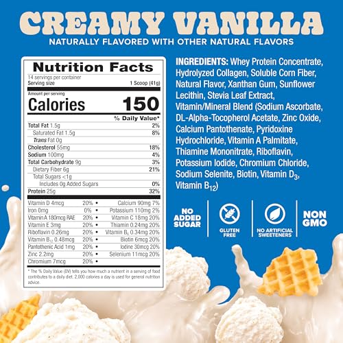 Image of Pure Protein All-In-One Powder, Vanilla - Whey & Collagen, High Fiber, Vitamins, No Added Sugar, Non-GMO, Gluten-Free, 1.25lb