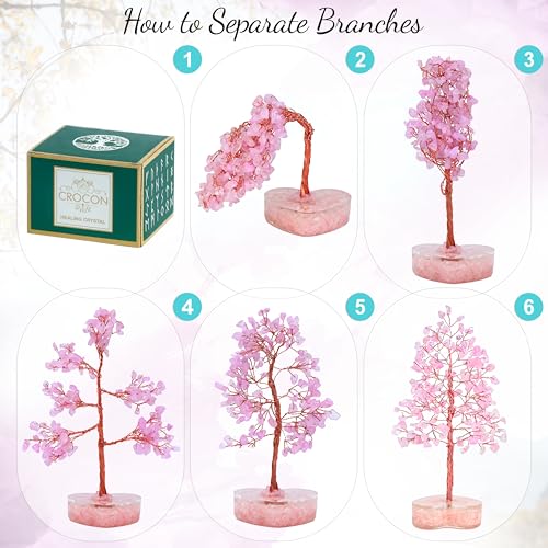 Image of Crocon Rose Quartz Heart Shape Base Crystal Tree, Birthday Gifts for Women | Healing Crystals Tree of Life, Positive Energy, Good Luck, Home Office Decor Gifts, Gift for Women - Sister Mom & Grandma