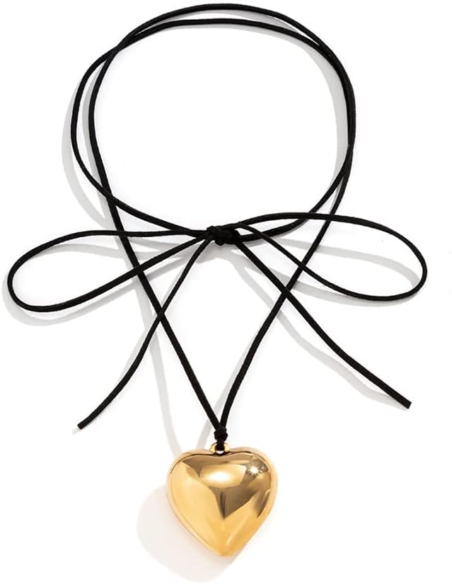 Women's Big Heart Pendant Necklaces Chunky Glass Clavicle Heart Choker