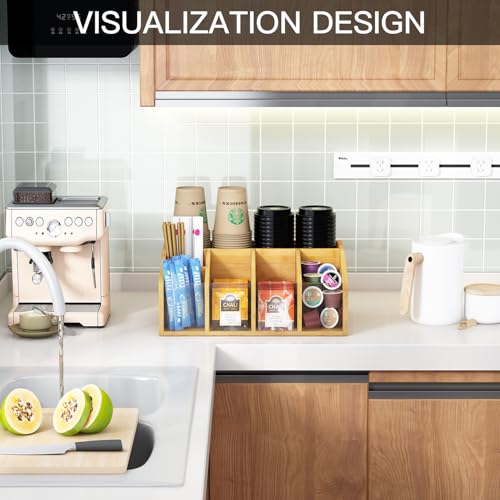 AEEHFENG Coffee Station Organizer Condiment Organizer for Countertop Farmhouse Coffee Caddy with Removable Dividers Small Cute Office Bar Accessories for Tea Bags, Pods, Syrup, Cups, and Stirrer - Thumbnail 2