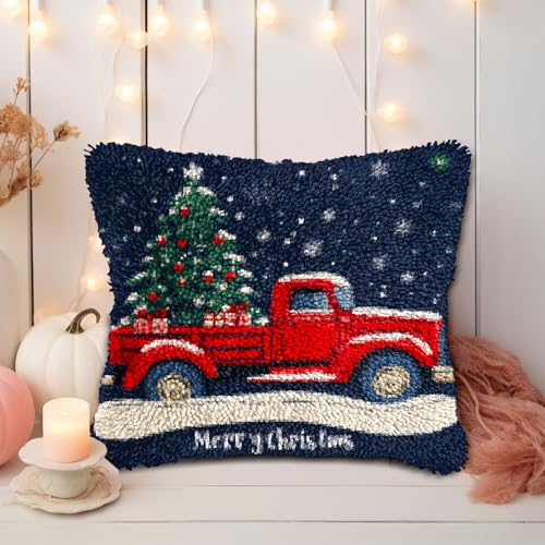 Latch Hook Pillow Kits for Adults Merry Christmas Red Truck and Tree DIY Pillow Cover Printed Pillowcase Crochet Yarns Hooking Handmade Cushion for Home Sofa Decor 17x17inch(20) by Generic - Used condition - Image 5