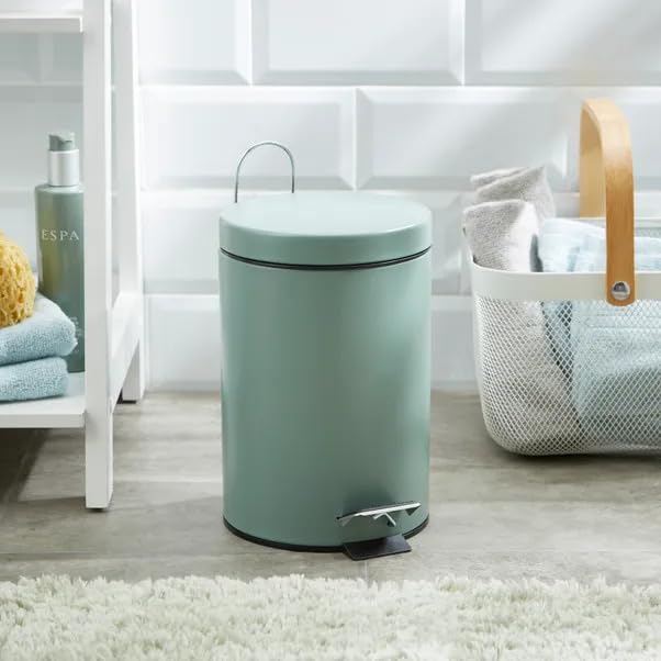 New Simple And Modern Design 3 Litre Pedal Bin with Removable Inner Bucket – Sleek Metal Bathroom Waste Bin with Hygienic Foot Opening (Sage)-M65