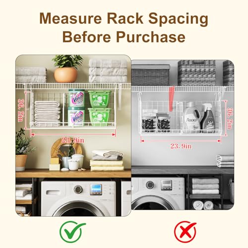 Image of 23.62 inch Extra-Long Under-Shelf Hanging Laundry Basket Organizer, 3-Pack Space-Saving Laundry Organizer, Fits Wire Shelving (Rod Diameter < 0.38 inch), Modular with Dividers for Custom Laundry Organization