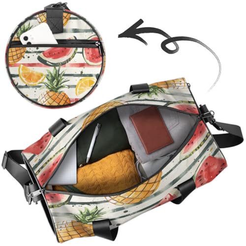 Pineapple Watermelon Stripes Travel Gym Bag Waterproof Sport Dance Bag for Women Men Portable Gymnastics Duffel Bags Canvas Tote Carry on Handbag for Workout Overnight Weekender2