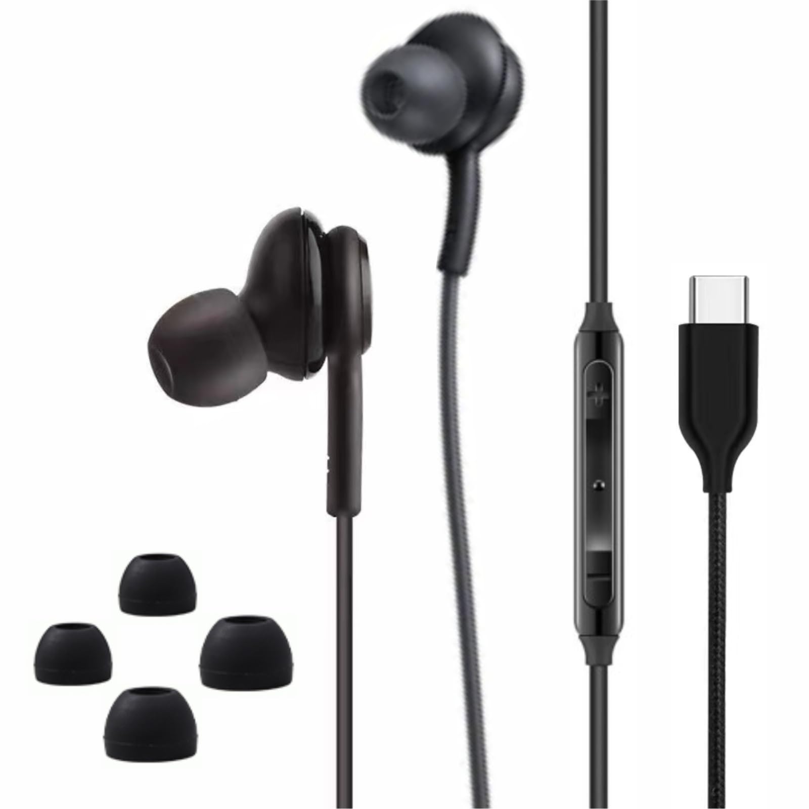 2024 New in-Ear Earbud Stereo Headphones for Samsung Galaxy S24 S23 S22 S21 S20, Note 10, 10+ - Designed by AKG - with Microphone and Volume Remote Type-C Connector-Black