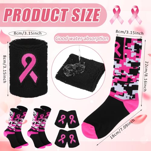 Ramede Breast Cancer Awareness Socks and Wristbands Youth Pink Ribbon Cheer Football Accessories Bulk2