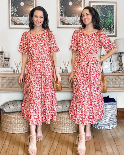 Image of STYLEWORD Womens Summer Casual Short Sleeve Flowy Midi Beach Dress