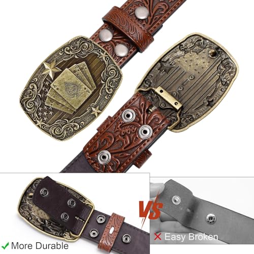 Image of SANSTHS Western Cowboy Belts for Men Women, Mens Western Belt Bull Buckle Country Belt Cowboy Leather Belt for Jeans