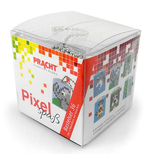 Pracht Creatives Hobby- Pixels-Juego de Manualidades para 6 medallones, Llavero, niñas, Ideal como pequeño, Regalo para cumpleaños Infantiles, Color carbón (P90074-63501) , color/modelo surtido