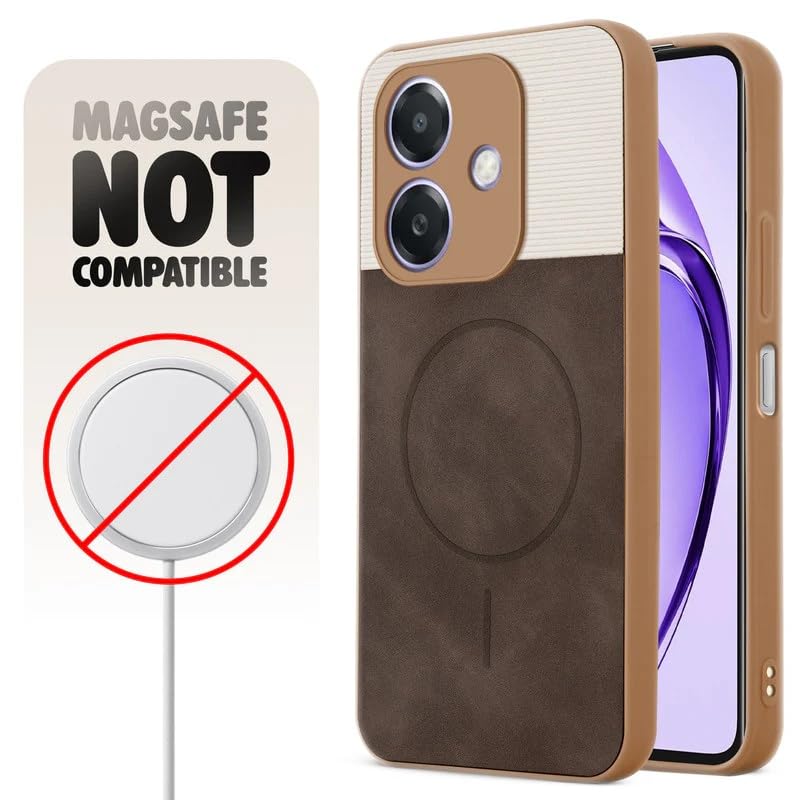 Image of Bintage case Macc-Safe Design Hard Light Weight Back Case | Soft Border Camera Protect | Dual PU Leather Finish Back Cover Compatible for Oppo A3x 4G /Oppo A3 5G - White & Cherry Brown