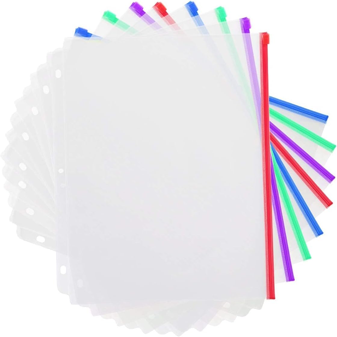 YoeeJob 3 fori in PVC trasparente con cerniera per raccoglitore, formato lettera, 20,3 x 28 cm, 50 confezioni (5 colori)