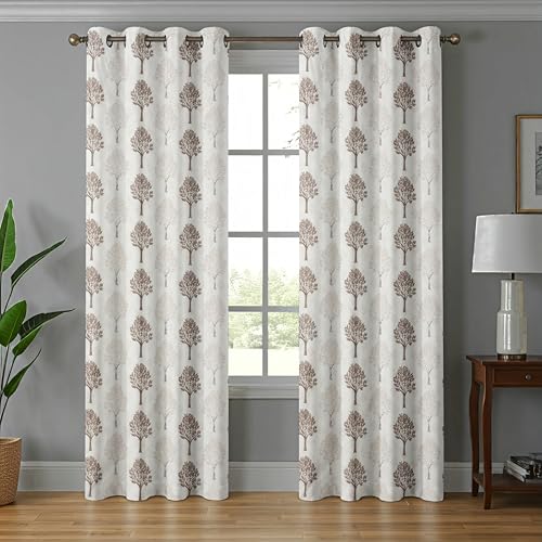 Image of Exporthub Glossy Shine 3D Floral Digital Printed Brown Colour Door Curtains 7 feet Long Set of 2 Pc, for Living Room and Bedroom (EHSPR078 74)