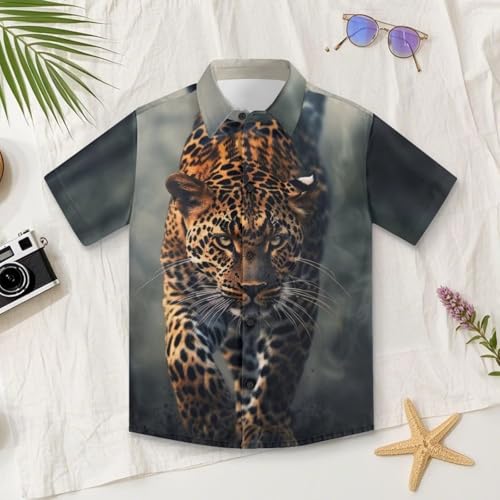 WELLFLYHOM Hawaiian Button Down Shirt for Boys 1-16 Summer Graphic Kids Short Sleeve Top for Travel Beach4