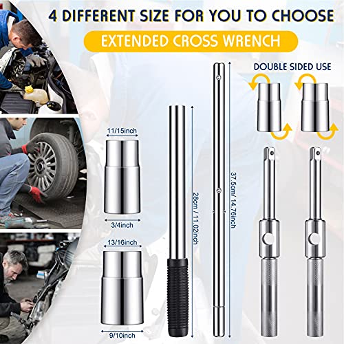 Image of 4 Way Lug Wrench Heavy Duty Telescoping Lug Nut Wrench Universal Extended Lug Wrench Cross Tire Iron Remover with CR-V Sockets,17 / 19 / 21 / 23 mm and Black Flannelette Bag for Car Van Truck Caravan