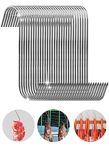 Hengxinc Lot de 30 Crochet de Boucher en acier Inoxydable - 15 cm - Crochet Fumoir Type S Crochet Boucher Pour la transformation de la viande - Pour barbecue...