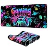 Alfombrilla de mouse para juegos, extra grande, impermeable, luz negra, colorido, salpicadura, base de goma antideslizante, alfombrilla de escritorio que brilla en la oscuridad, para oficina