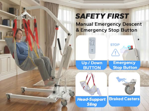 Image of Electric Patient Lift with Commode Sling, Full Size | 500lbs, Full Partial Paralysis Disabled Bedridden, Battery Powered, Home Hospital Healthcare Use
