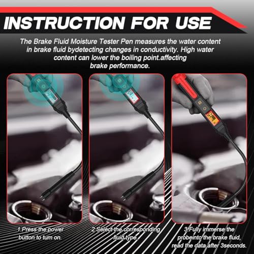 Gohytal Bremsflüssigkeitstester, Bremsflüssigkeitsprüfer Auto Geeignet für Bremsflüssigkeiten DOT3 DOT4 DOT5 mit LED Anzeige Brake Fluid Tester für Auto Fahrzeug Bremsflüssigkeit Tester Stift