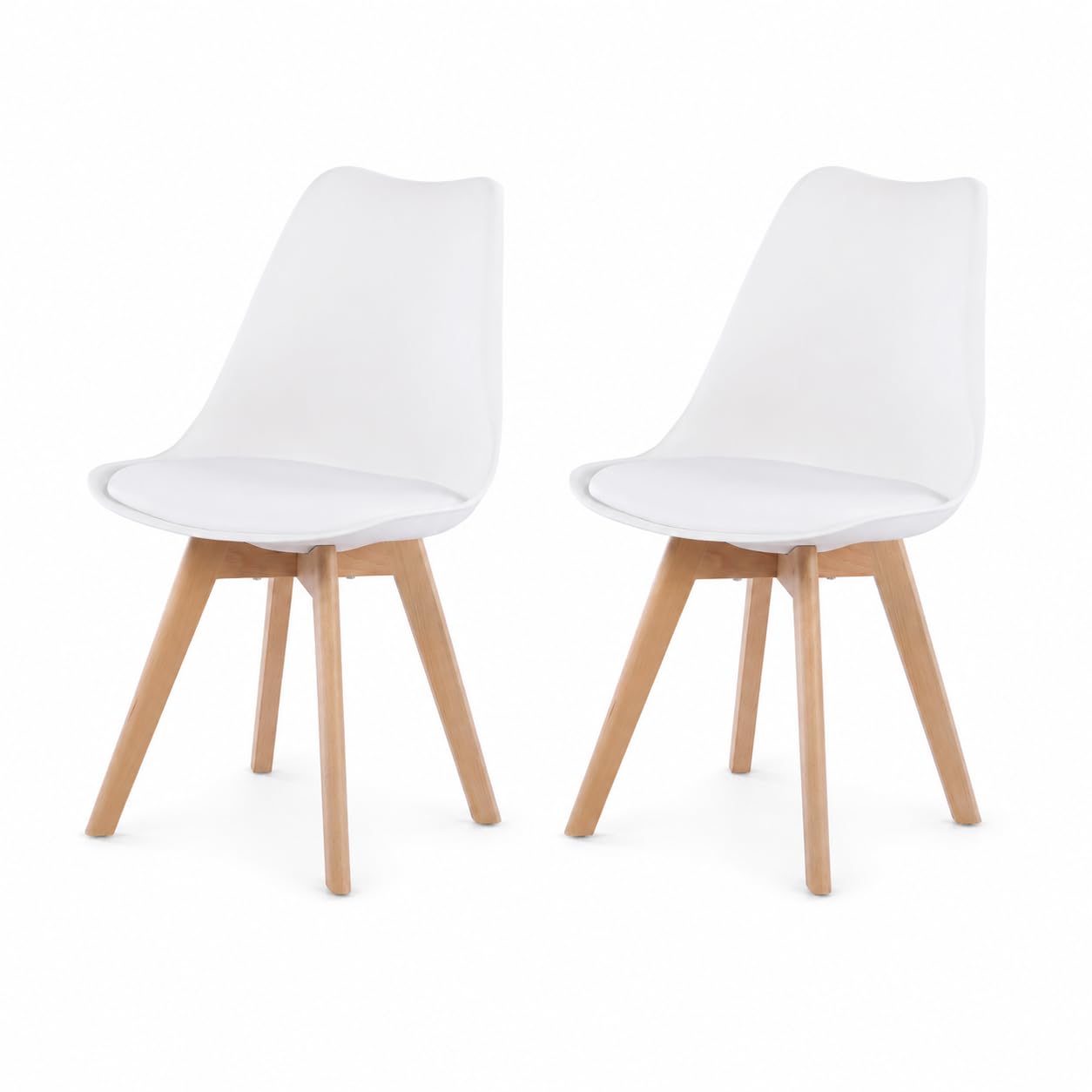 EGGREE 2er Set Esszimmerstühle mit Massivholz Buche Bein SGS Geprüfter, Retro Design Gepolsterter Stuhl Küchenstuhl Holz, Weiß