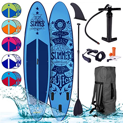 Brast Tabla Paddle Surf Hinchable Summer | 320X81X15Cm Muchos Modelos | Incl. Accesorios Correa Para El Pie, Remo, Bomba, Mochila De Transporte | Azul Rojo Verde Naranja Turquesa Rosa Blanco