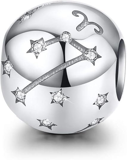 Zodiac Star Sign 925 Sterling Silver Bead Charm Fits Bracelets Necklace 12 Constellations Charm Compatible with Pandora Bracelet, Women Jewelry for Birthday Anniversary Jewelry