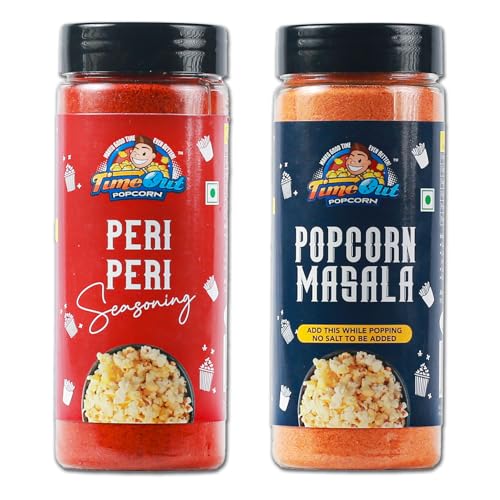 Image of Time Out Popcorn Peri Peri Seasoning and Popcorn Masala, Multi-Purpose Powder, Popcorn and Snacks Flavoring,Pack of 2, 100g Each
