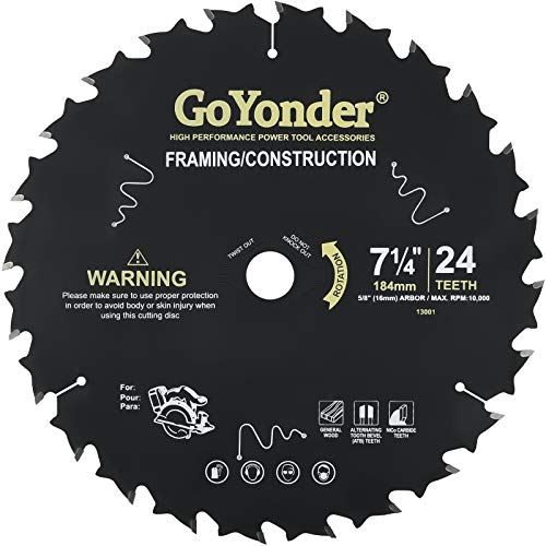GoYonder 7 1/4 x 24-Tooth Circular Saw Blade Table Saw Blade, TCT Carbide Saw Blades with 5/8 Inch Arbor for Cutting Wood, Skill Saw Blade 7.25 Inch Circular Saw Blade (7 1/4-24TH)