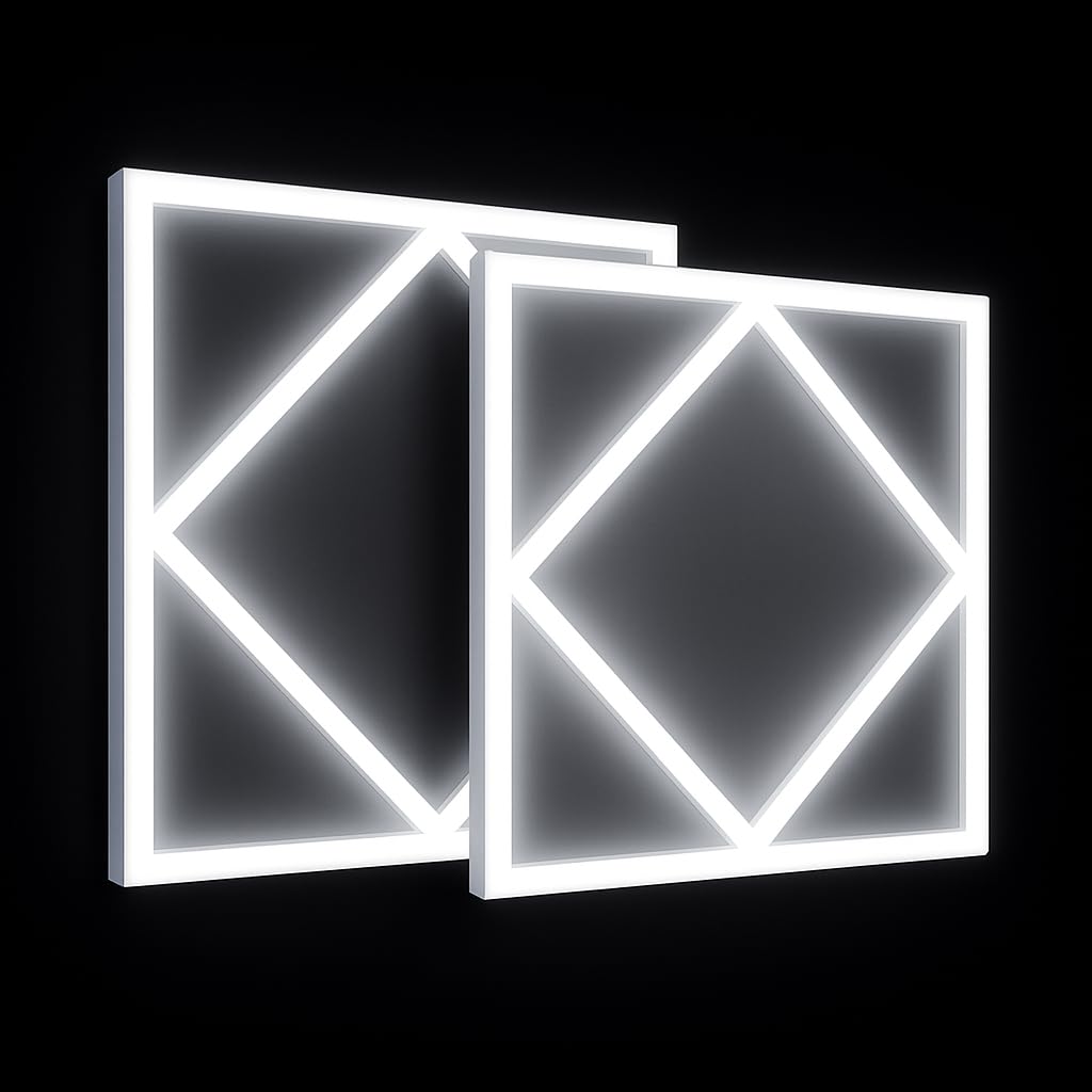 Pack of 2 LED Ceiling Light 600x600mm Diamond Panel 72W – 7200 Lumen Slim Recessed Cool White Lighting with Driver for Office, Shop & Company