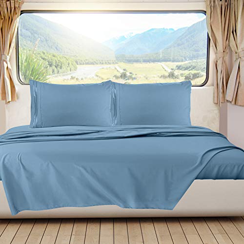 Image of Nestl Blue Heaven Short Queen Sheets for RV, Hotel Luxury RV Queen Sheets Set, 6 Piece Fitted Bed Sheet Set and Pillowcases, Super Soft, Wrinkle-Free, and Breathable Camper Bedding