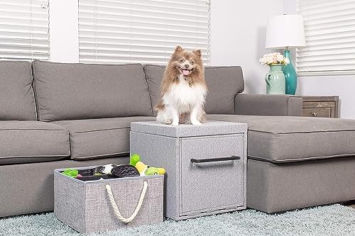 PetFusion Multi-Purpose Pet Stairs, Foldaway Cat and Dog Steps. Ottoman and Toy Basket & Storage, Great for Window Perch (18x18x18”) Perfect for Couch, Bed, or Window. - Thumbnail 2